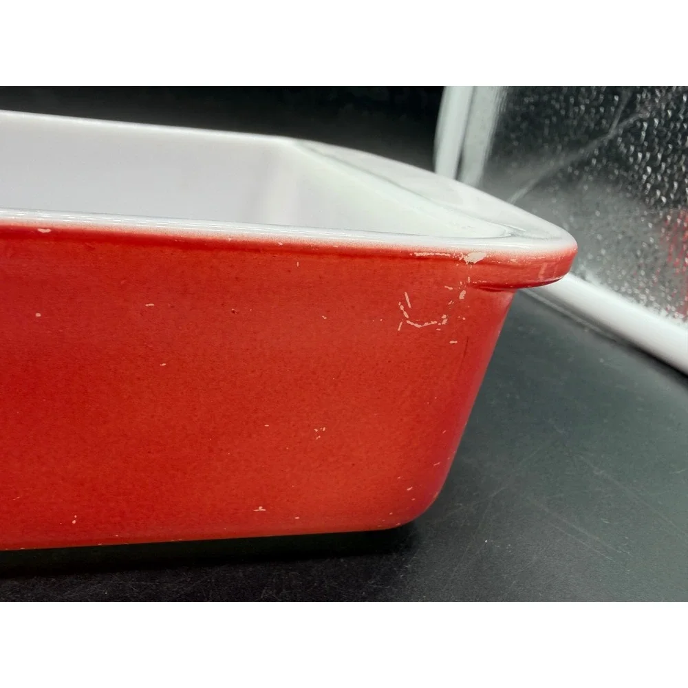 Vintage Pyrex Red Milk Glass Square Baking Dish 8 Inch Cake Pan 222